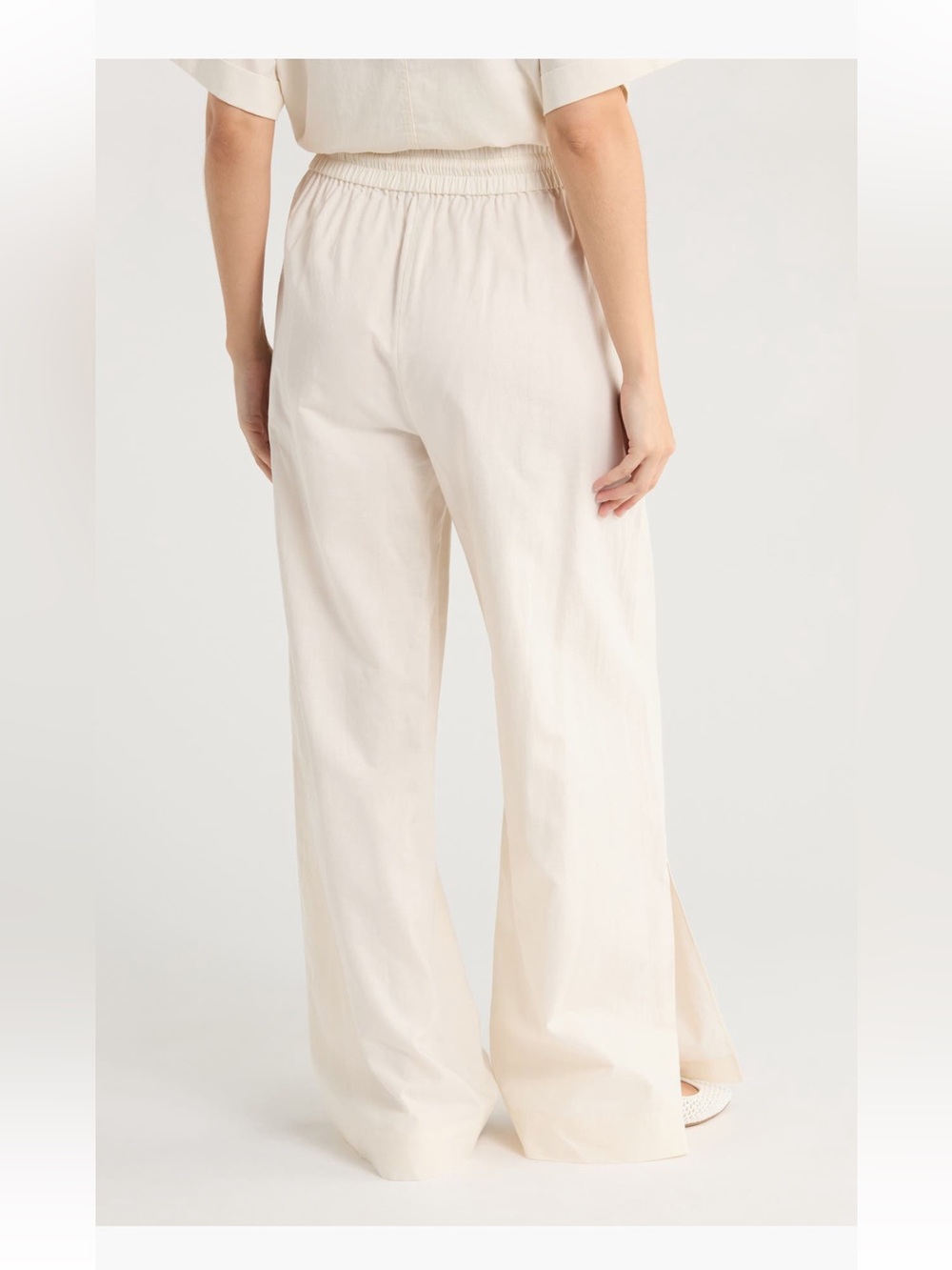 FRAME Wide Leg Lounge Pants cream linen blend women’s large NWT - Picture 2 of 3